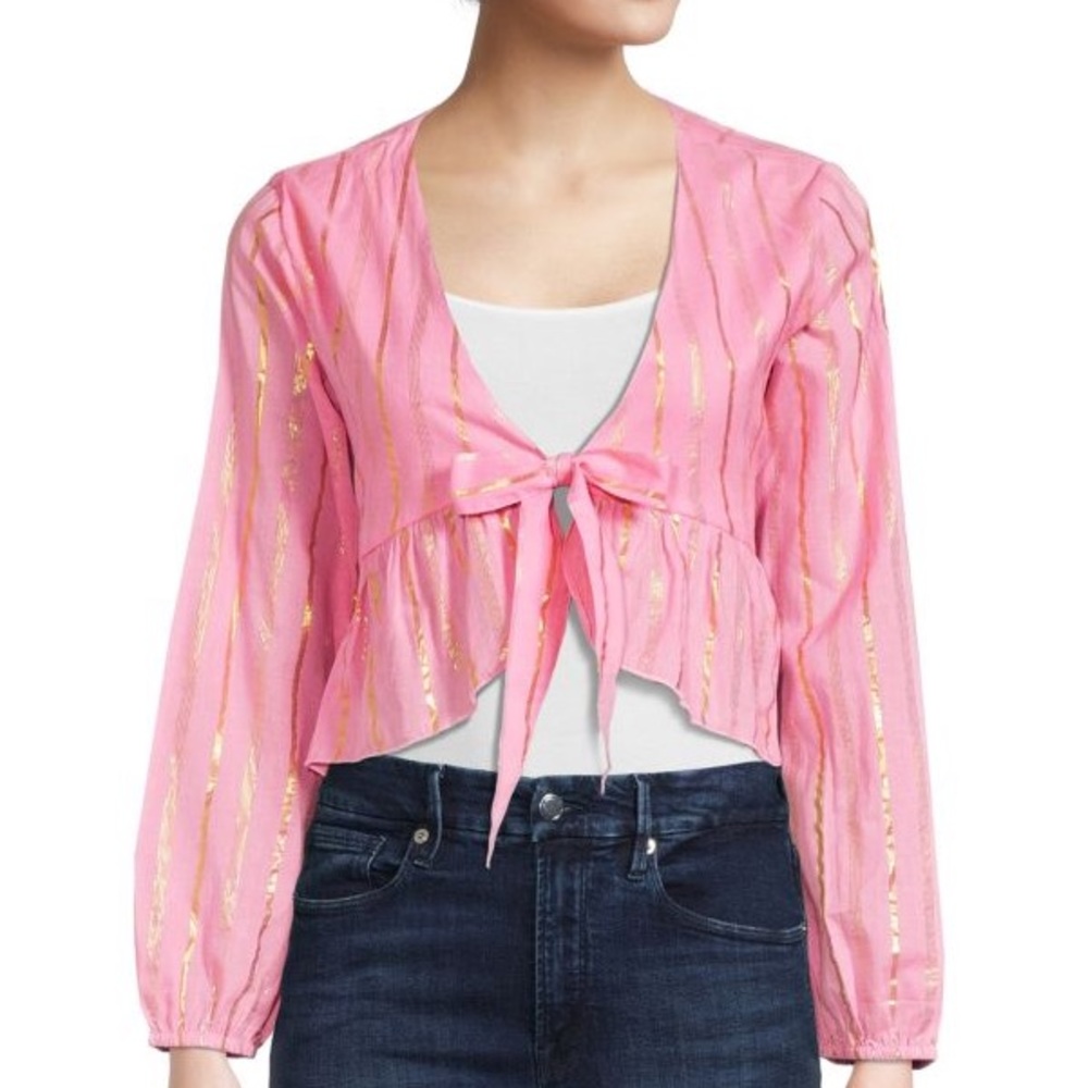 (A8) NEW AREA STARS St. Tropez Front Tie Crop Top, in Pink Gold, Size M, NWOT